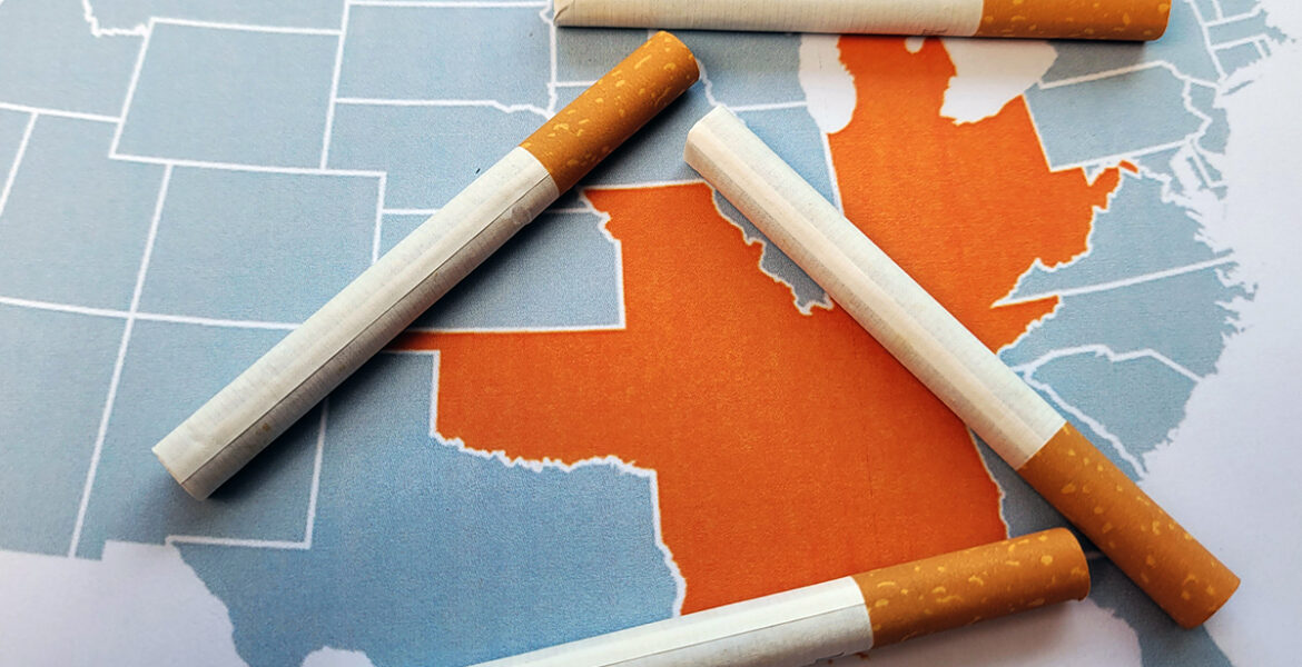 Smoking prevalence is nearly 50% higher in 12 Midwestern and Southern states